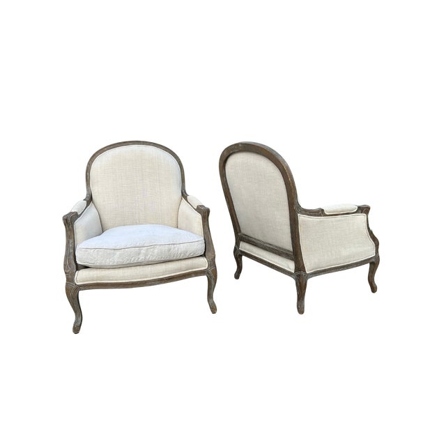 French Provincial Restoration Hardware Lyon Chairs – French Provincial Louis XV Bergère Style For Sale - Image 3 of 11