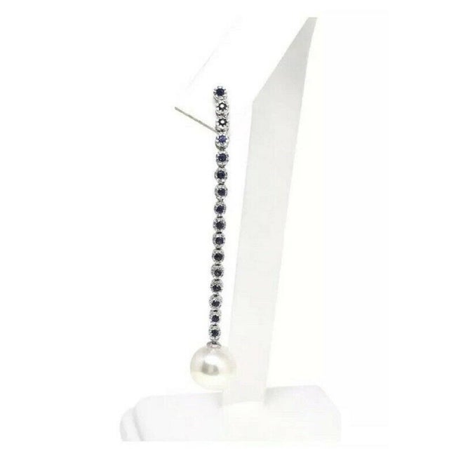 Fine Quality Akoya Pearl Sapphire Drop Earrings 14k Gold 8.7 mm Certified $3,450 816594 This is a Unique Custom Made...