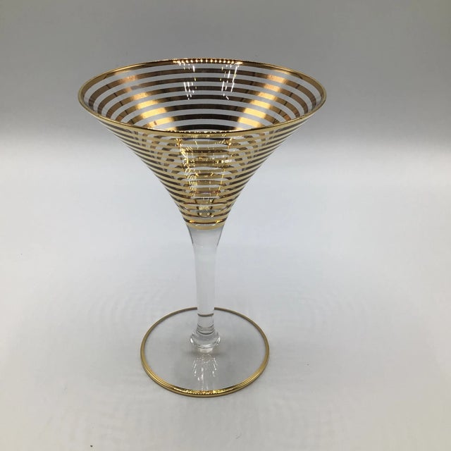 8 Gold Striped Hand Crafted Martini Glasses-Set of 8 For Sale - Image 4 of 12