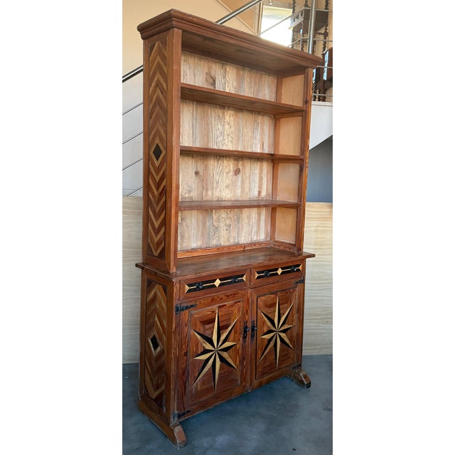 Late 19th Century Pair of Marquetry Pine Bookcase with Two Doors and Drawers For Sale - Image 9 of 18