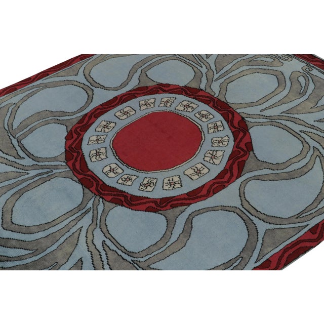 2010s Rug & Kilim’s French Art Deco Style Rug in Blue, Red and Gray Geometric Patterns For Sale - Image 5 of 6