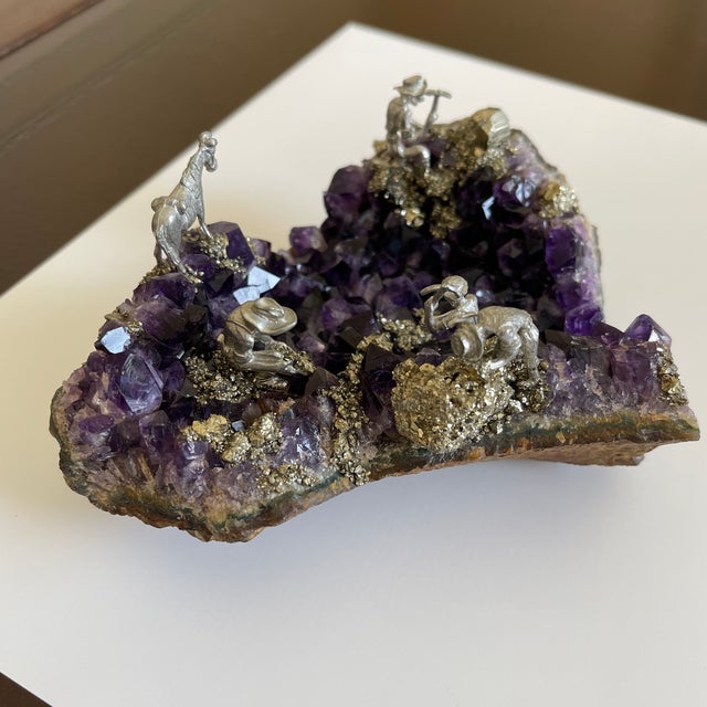 Art Deco 1980s Art Deco Amethyst with Sterling Silver Miners & Donkey Scene For Sale - Image 3 of 13
