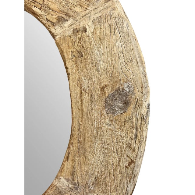 Vintage Large Wood Wheel Mirror For Sale - Image 4 of 6