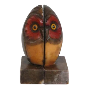 HiMARK Style Carved Stone Alabaster Owl Bird Sculpture Bookends