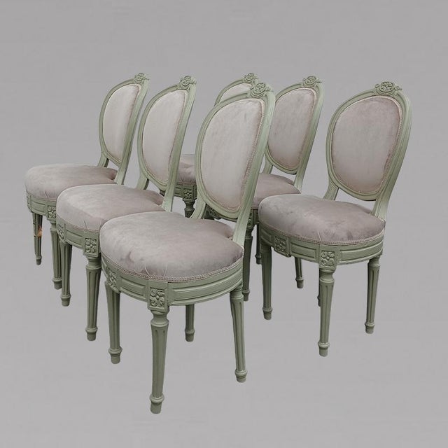 Antique Louis XVI Celadon Green Medallion Cabriolet Chairs, 1780, Set of 6 For Sale - Image 3 of 8
