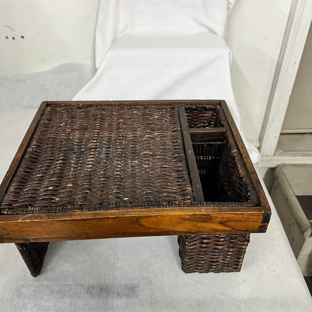Woven rattan and wood utensil / plate caddy. Excellent for serve yourself events and apartments or small kitchens where...
