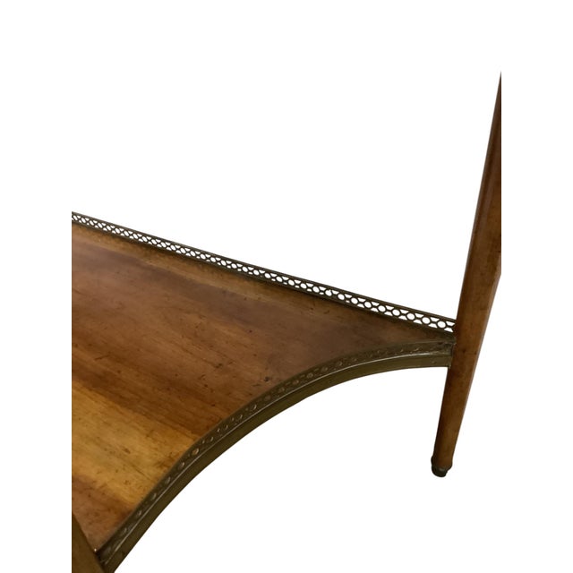 French Pair of Louis XVI Style Marble Top Mahogany Brass Mounted Demi-Lune Consoles For Sale - Image 3 of 11