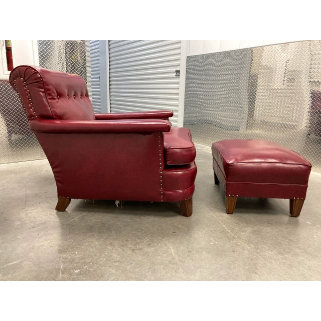 American Art Deco Club Chair & Ottoman in Red Naugahyde - a Pair For Sale In Denver - Image 6 of 13