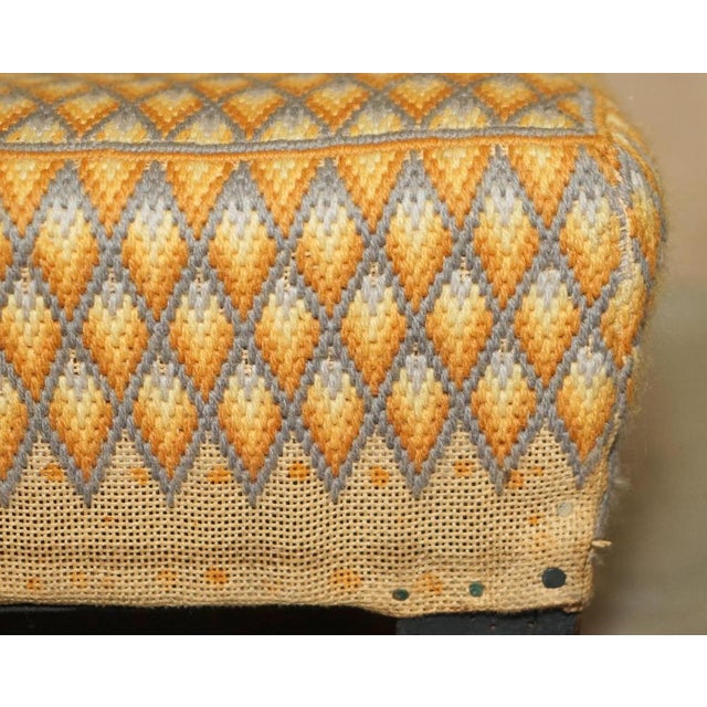 Gold Small Georgian English Country House Footstool with Embroidered Top Bun Feet, 1800s For Sale - Image 8 of 18