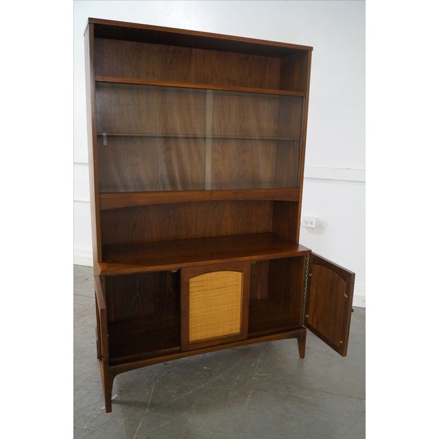 Vintage Danish Modern Walnut Cane Door Bookcase Chairish