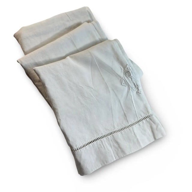 White Vintage French Linen Pillowcase: XL Body Pillow Cover with Ladder Hem & Monogram For Sale - Image 8 of 8