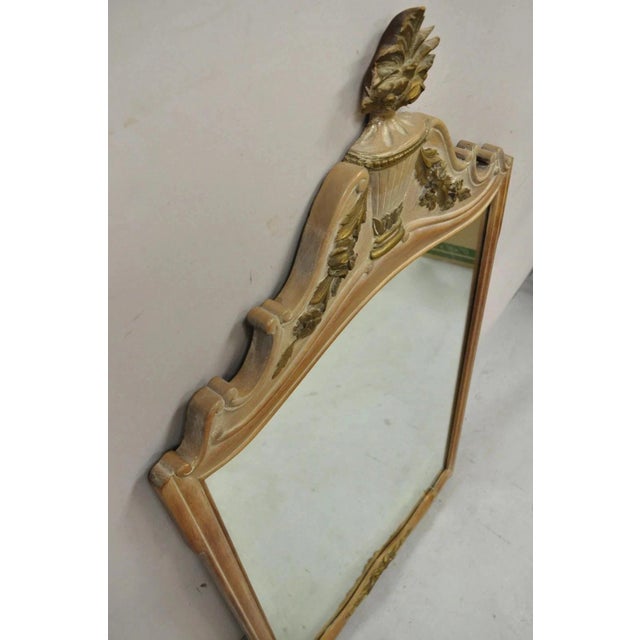 Vintage French Country Provincial Louis XV Style Carved Wood Urn Wall Mirror For Sale - Image 10 of 12