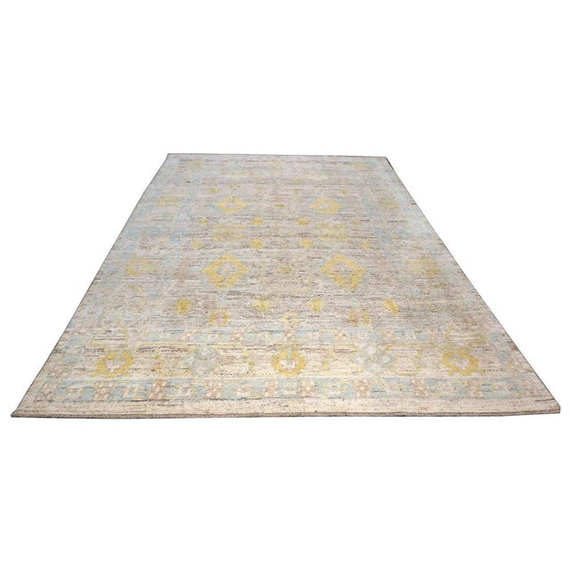 Condition: New Origin: Turkey Design: Oushak Actual size: 8'6" X 12'1" Thickness: 1/8" - 1/4" Colors: Slate, Yellow, Blue,...