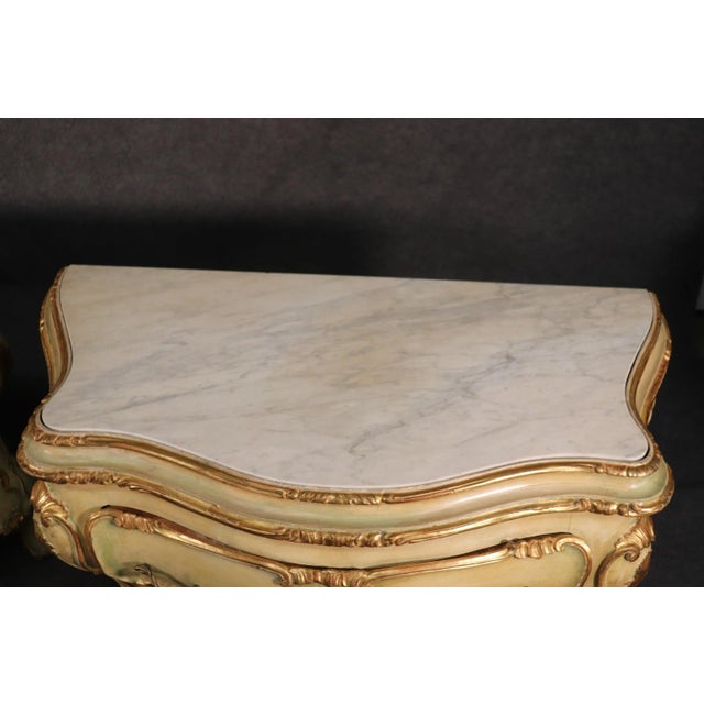 Rococo Fine Large Italian Painted Marble Top Rococo Commodes Dressers 1930s Era - A Pair For Sale - Image 3 of 12
