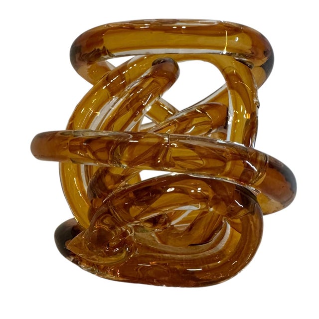 Contemporary Vintage Amber Infinity Knot Glass Sculpture For Sale - Image 3 of 8