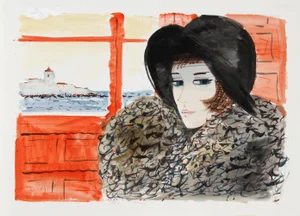 Charles Levier, Portrait of Woman in Black Hat, Watercolor on Paper, Signed