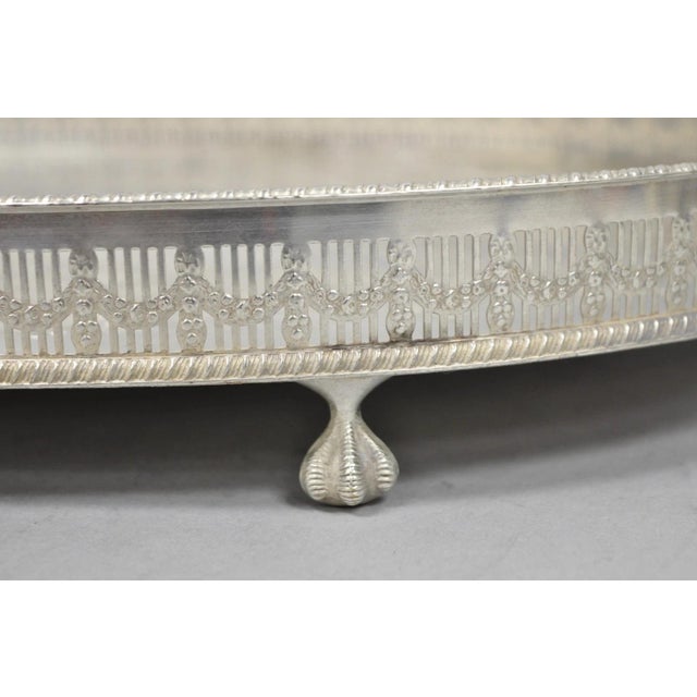 Vintage Viners of Sheffield Edwardian Silver Plated Raised Gallery Oval Tray For Sale - Image 9 of 15