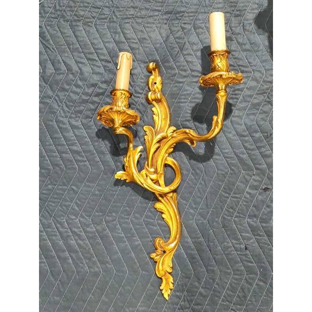 Rococo Late 19th Century French Rococo Revival Brass Two-Arm Wall Sconces - a Pair For Sale - Image 3 of 5