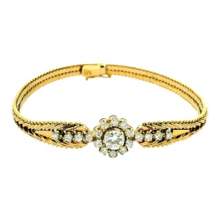 1970s Italian 14k Gold Diamond Flexible Bangle Bracelet For Sale