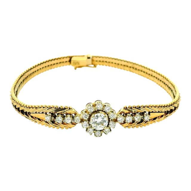 1970s Italian 14k Gold Diamond Flexible Bangle Bracelet For Sale