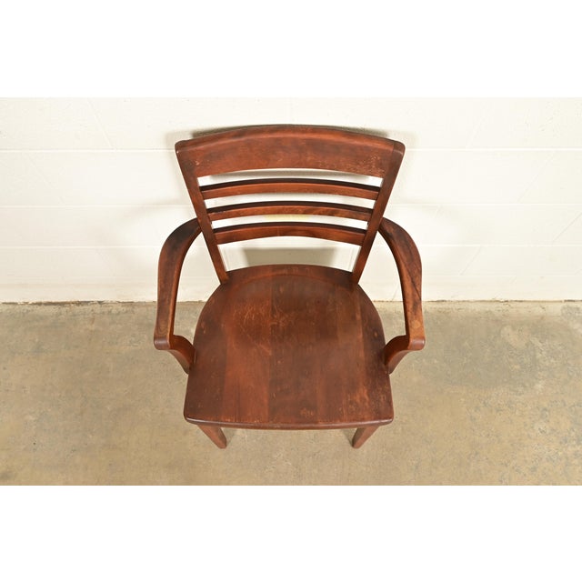 1920s Antique Arts & Crafts Carved Walnut Banker's Chair, Circa 1920s For Sale - Image 5 of 12