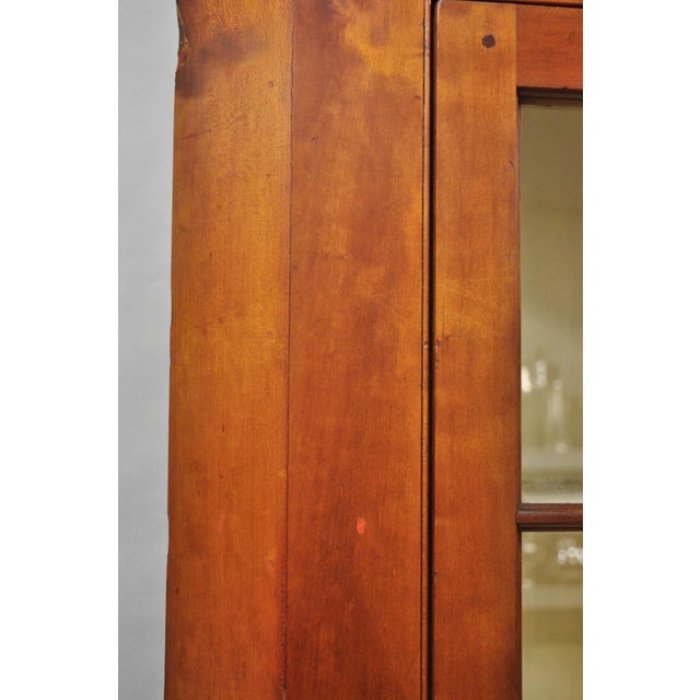 Antique Colonial Primitive Cherry Wood Glass Front Corner China Cabinet Cupboard For Sale - Image 10 of 18