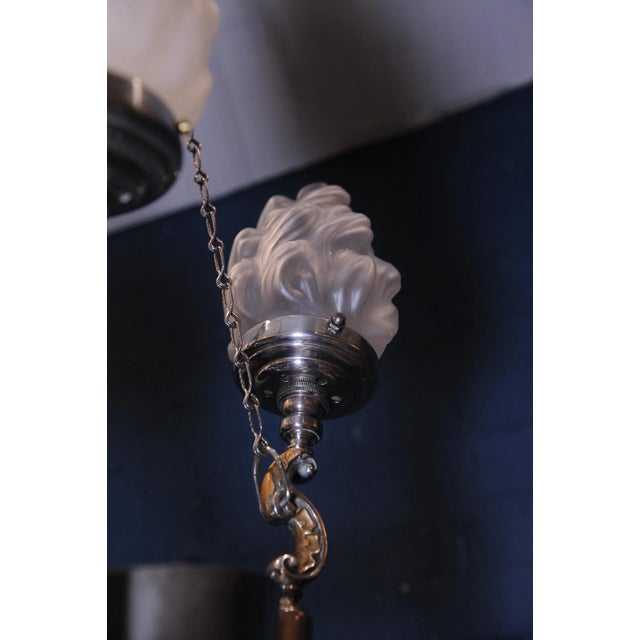 Vintage Art Deco 3-Branch Chrome & Brass Suspension Light For Sale - Image 6 of 8