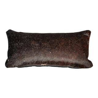 Rustic Vintage Small Chocolate Brown Cowhide Decorative Accent Lumbar Pillow Western Home Decor For Sale