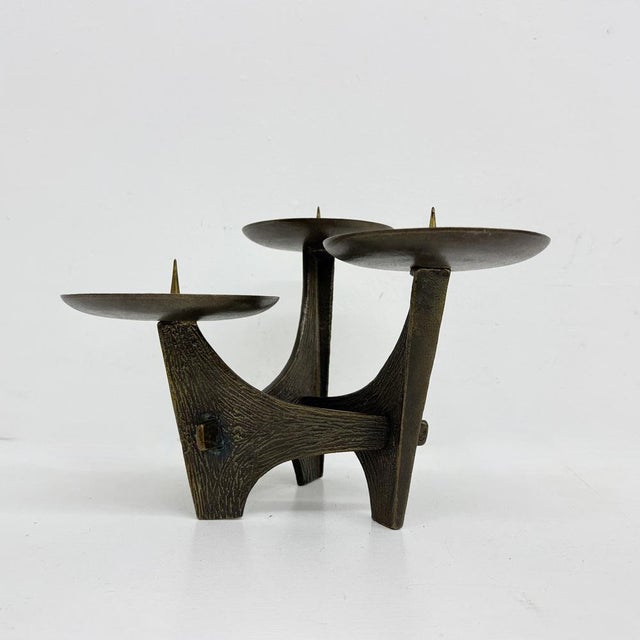 Modernist Sculptural Brutalist Bronze Metal Candleholder, France, 1960s For Sale - Image 16 of 18