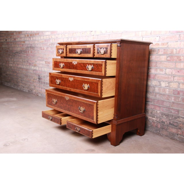 Kittinger Chippendale Burled Walnut Eight-Drawer Dresser Chest, Newly Restored For Sale In South Bend - Image 6 of 13