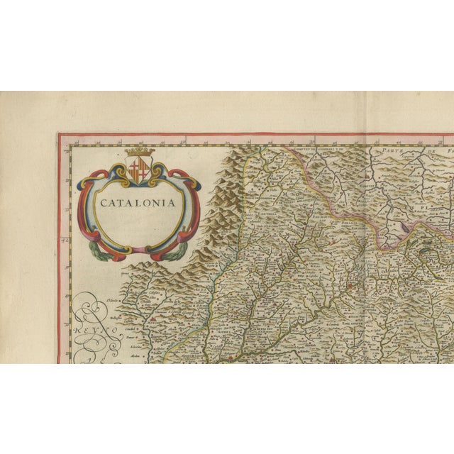 Catalonia Map with Barcelona and Mediterranean Coast from Blaeu, 1642 For Sale - Image 4 of 14
