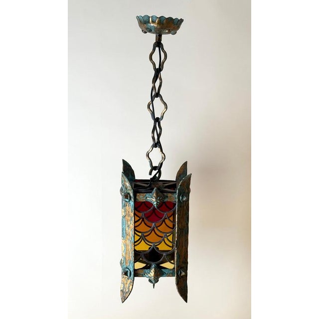 Gold Italian Giant Hanging Lantern with Glass,1960s For Sale - Image 8 of 18