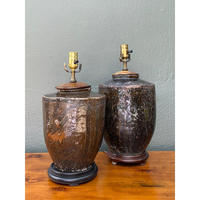 Vintage Boho Glazed Ceramic Lamps - Set of 2 For Sale - Image 11 of 18