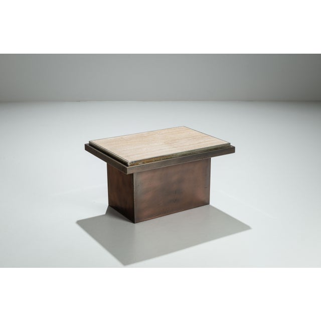 1970s Vintage Coffee Table in Polished Metal and Travertin from Belgo Chrom, 1970s For Sale - Image 5 of 12