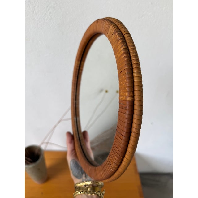 Wood Vintage Round Wicker Mirror, 1960s For Sale - Image 7 of 17