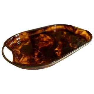 Oval Acrylic Serving Tray in Faux Tortoiseshell -Brass from Guzzini, Italy, 1970s For Sale