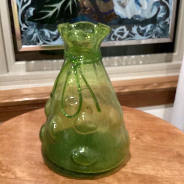Mid-Century Modern Vintage Hand Blown Art Glass Green Vase