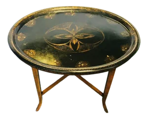 19th Century Tole Tray Table With Mother-Of-Pearl Accents