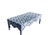 Custom scalloped coffee table in navy blue/white Ikat. The fabric pattern is most definitely a dark blue on white...