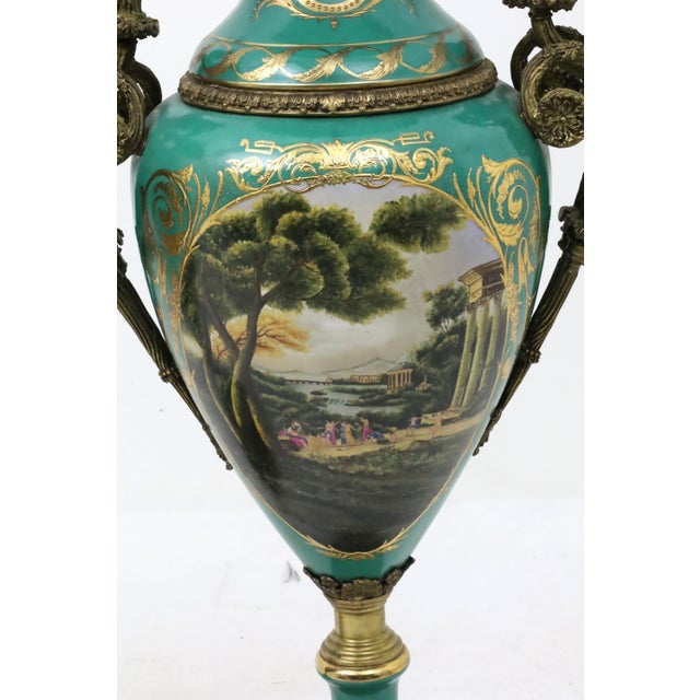 Mid 19th Century Pair of Large / Impressive 19th Century French Ormolu Mounted Sèvres Porcelain Urns For Sale - Image 5 of 13