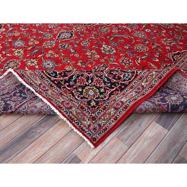 1960 9'10"x13'1" Ketchup Red Hand Knotted Wool Vintage Kishoon Full Pile Oriental Rug For Sale - Image 10 of 12