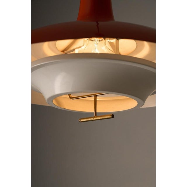 Large Mid-Century Orange Metal Pendant with White Diffuser and Brass Detail, 1960s For Sale - Image 6 of 11