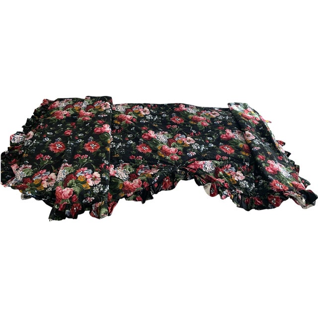 This product is a set of vintage Ralph Lauren Isadora black floral custom rod pocket drapery panels with a valance. These...