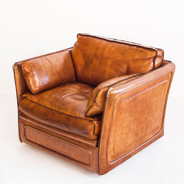 Vintage Sofa and Club Chairs in Camel-Coloured Buffalo Leather from Roche Bobois, France, 1980s, Set of 3 For Sale - Image 15 of 18