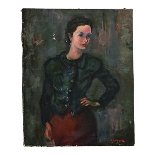 French 19th Century Portrait of a Woman in Green Blouse For Sale