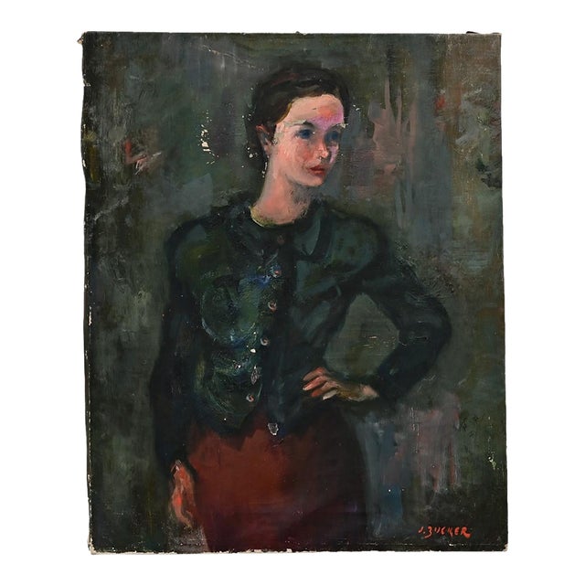 French 19th Century Portrait of a Woman in Green Blouse For Sale