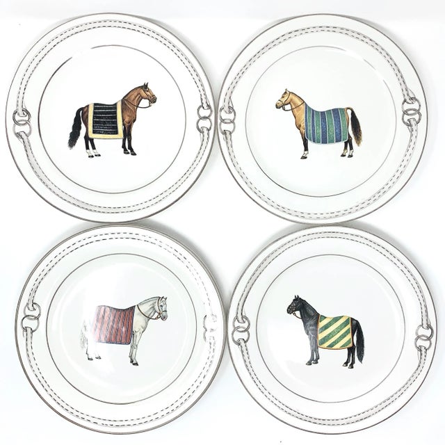 Contemporary The Mane Lion Hand Painted Salad Plates - the Devon Collection- Set of 4 For Sale - Image 4 of 6