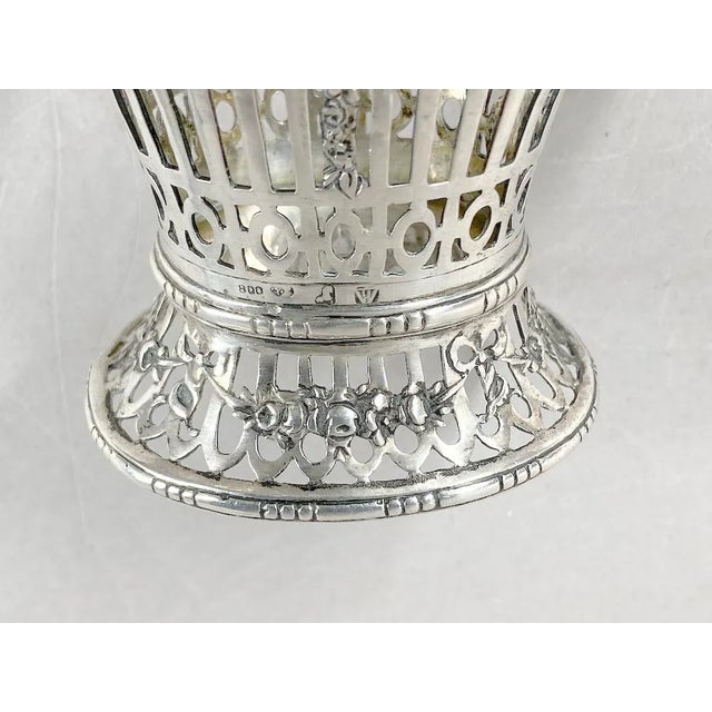 Late 19thC German Sterling Silver Pierced Basket W/Glass For Sale - Image 9 of 13