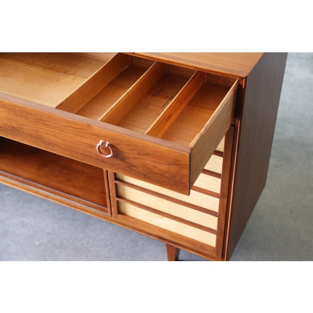 Wood 1950s Edward Wormley for Dunbar Janus Cabinet Walnut Copper 71" For Sale - Image 7 of 11