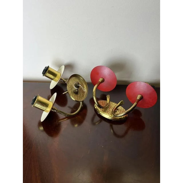 Set of 2 brass wall lamps and colored aluminum, made in Italy, 1950s E14 lamps Good conditions. European Plug (up to...